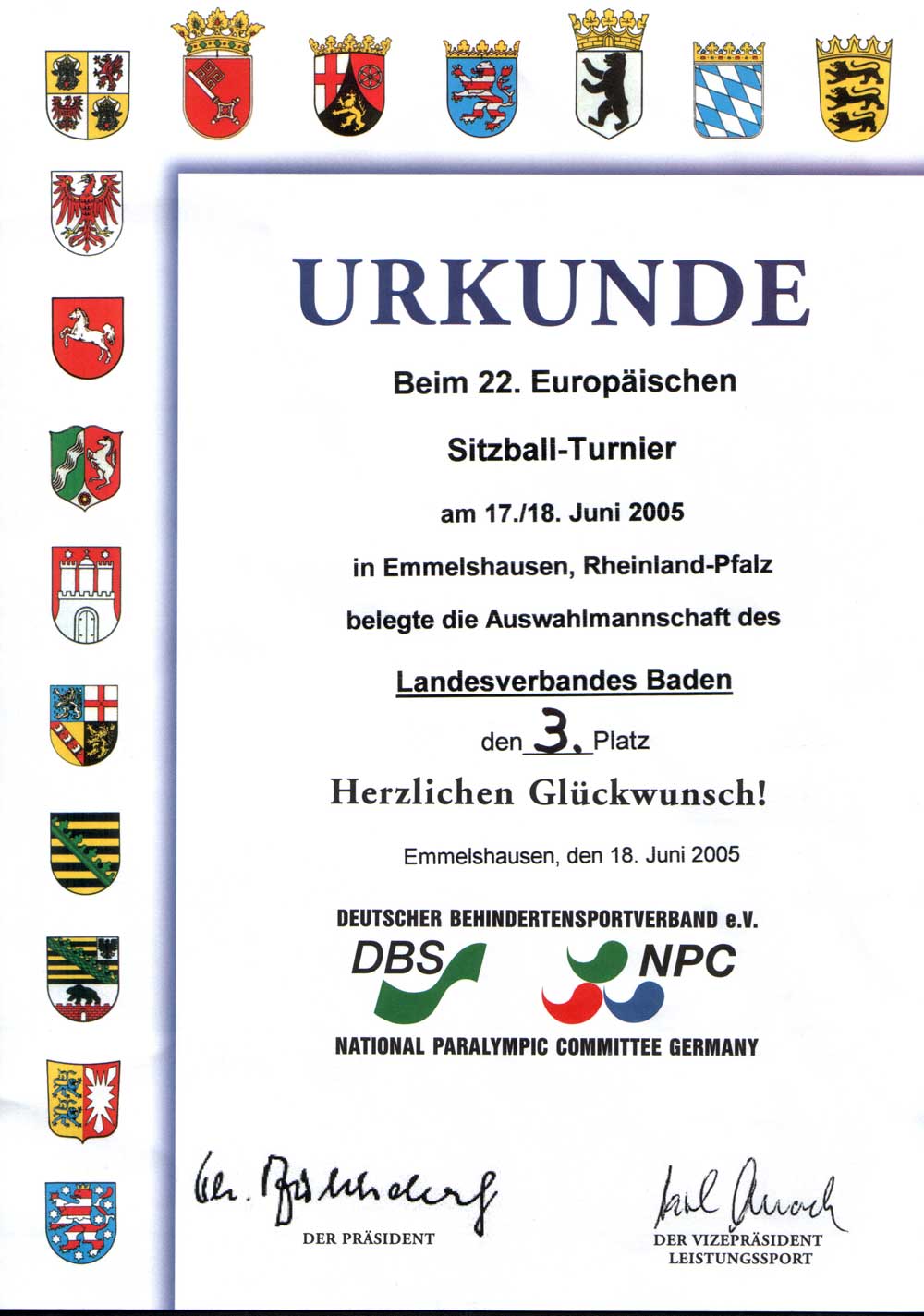Urkunde 3. Platz