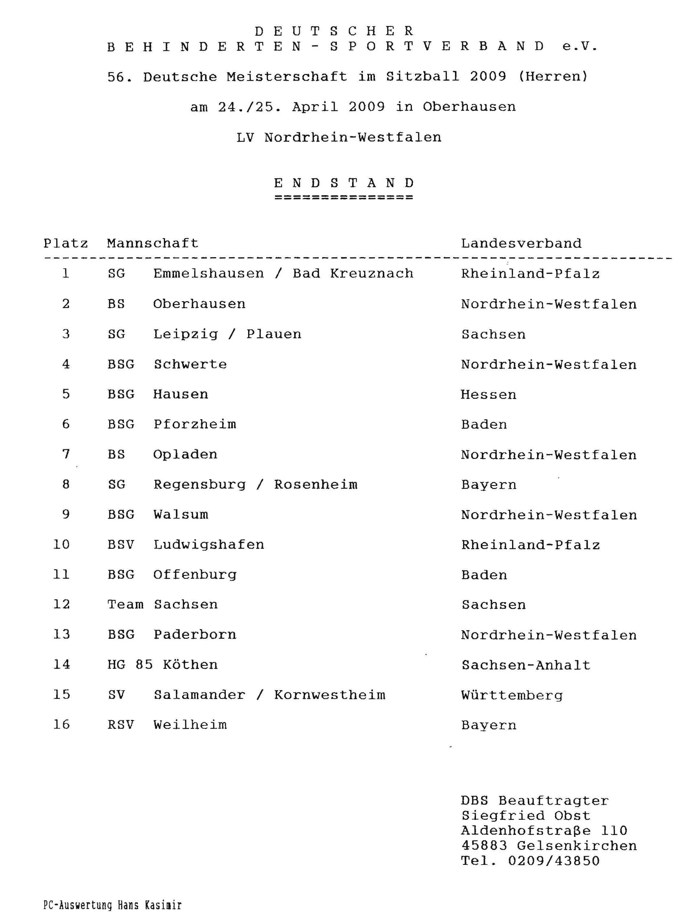 Tabelle 1 Pforzheim